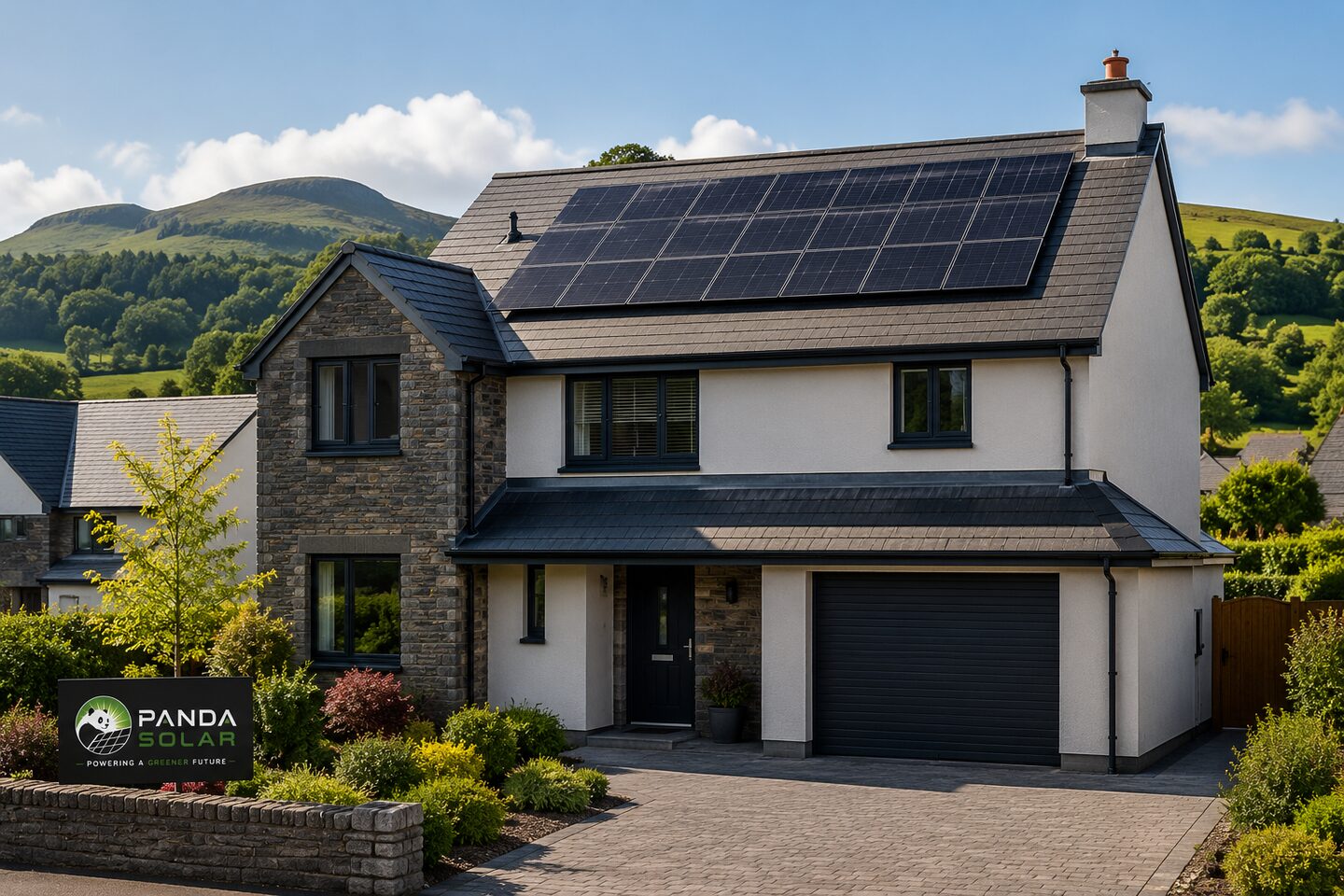 A Welsh home with a solar array fitted to the pitched slate roof